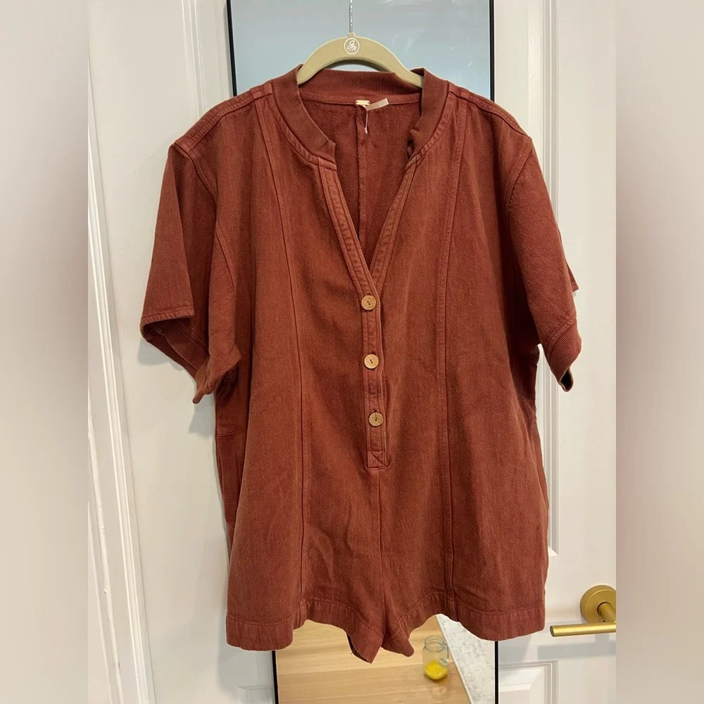 Free People Rust Red Short Sleeve Romper